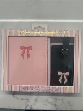Wandering Moon Pink Black Coquette Bow Ribbon Passport Holder & Luggage Tag